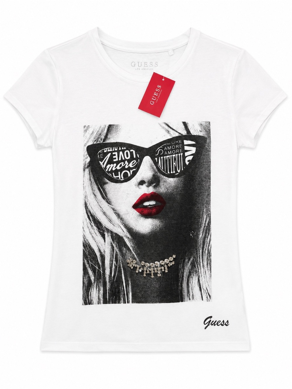Guess Cream Tee with Metallic Brown Logo